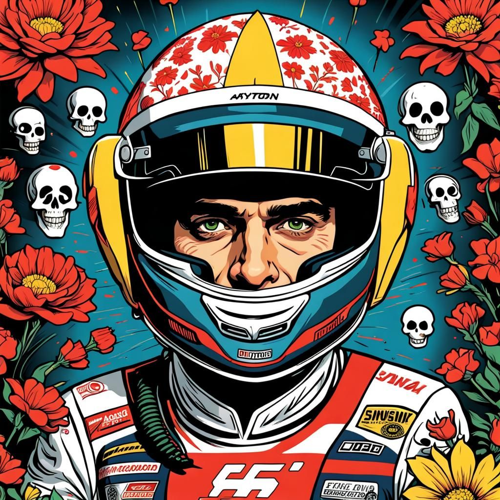 Ayrton Senna Races with Day of the Dead Imagery