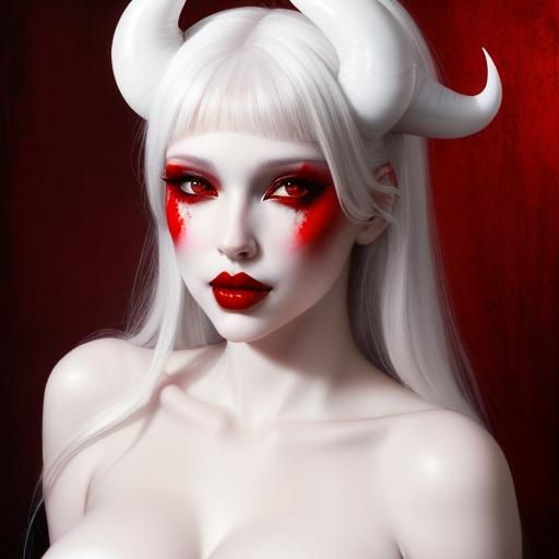 Surreal Pale Woman with Red Lips