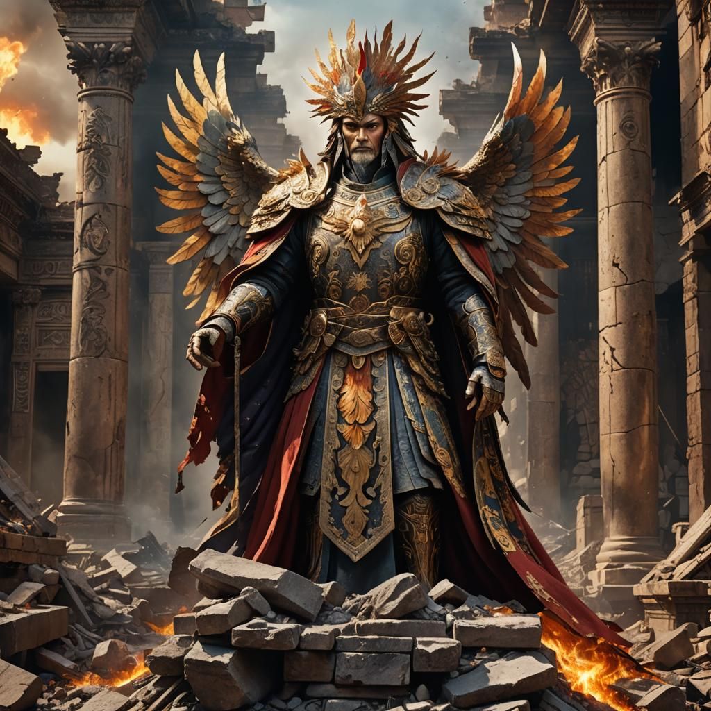 Emperor with Phoenix in Hyper-Realistic Digital Art