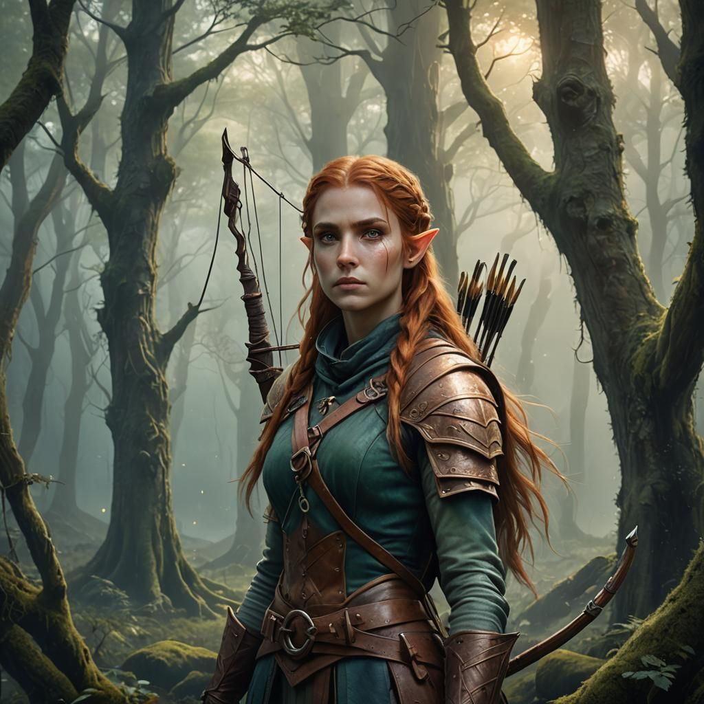 Elf Ranger in Misty Forest Concept Art