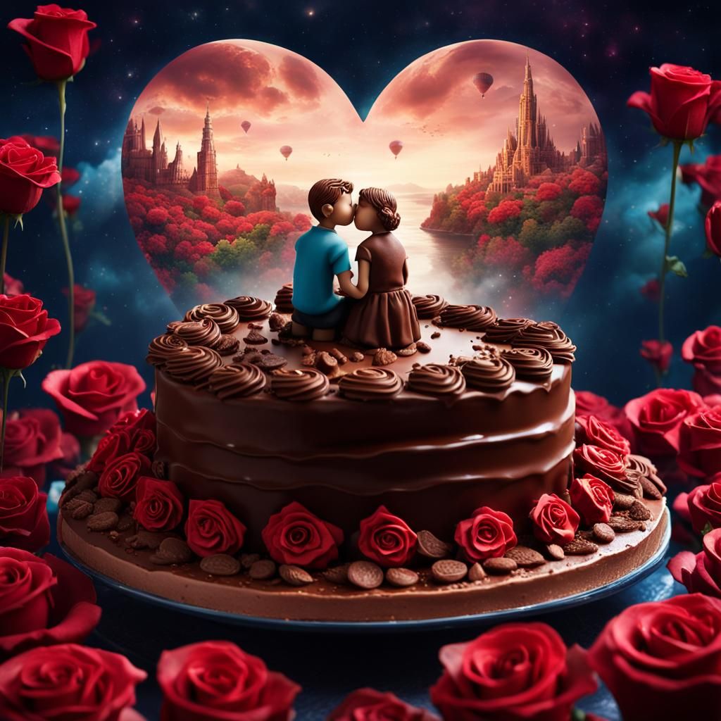 Chocolate Figures on Mystical Heart Cake