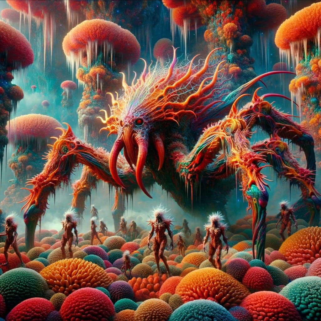 Ethereal Hybrid Creature Surrounded by Frost Sphinxes in an ...