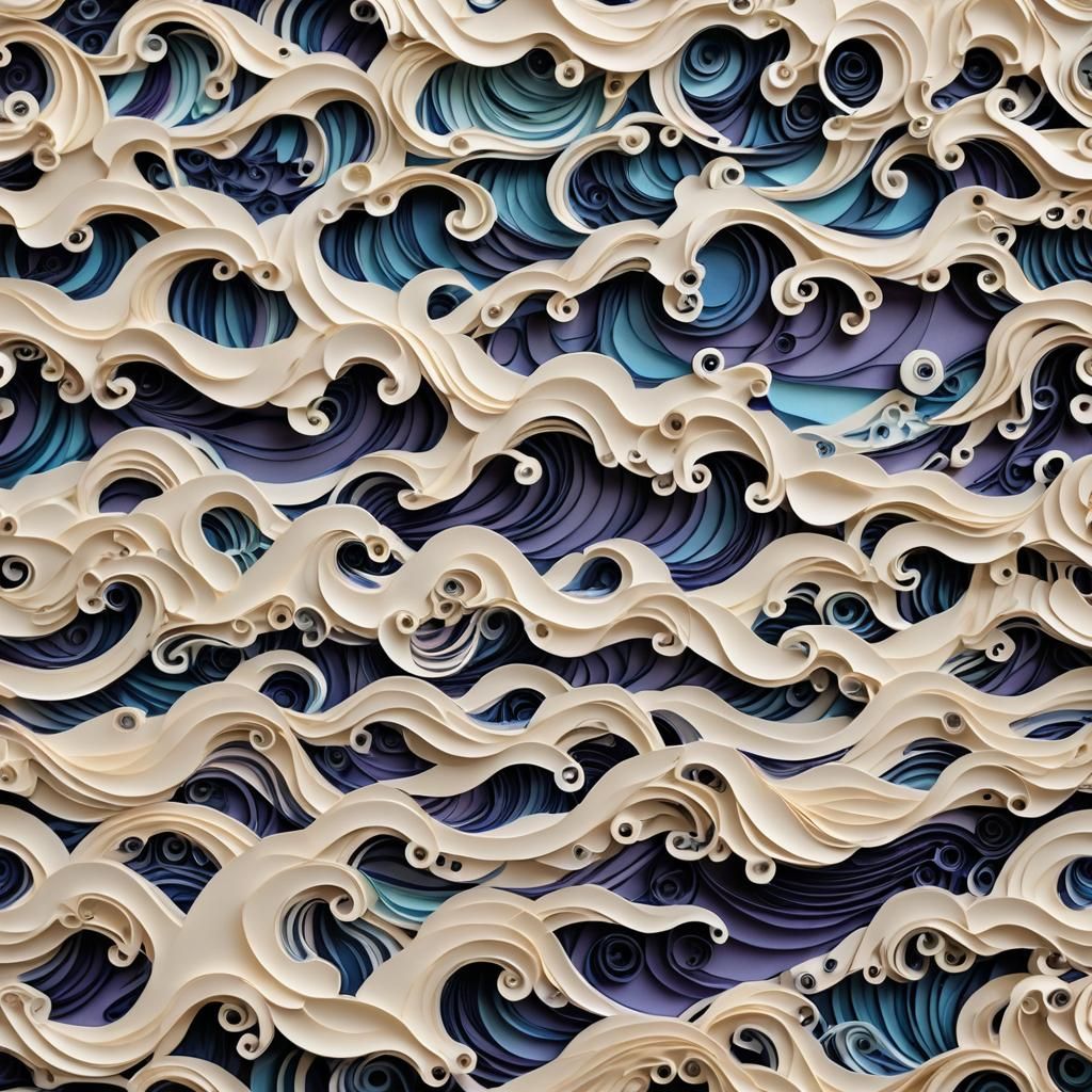 Dynamic Ocean Waves in Papercut Style