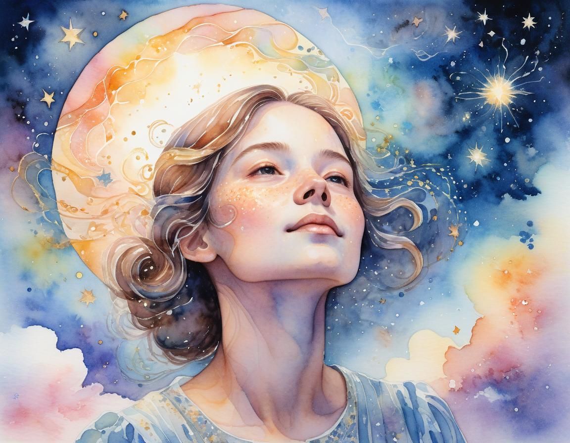 Ethereal Soprano in Starry Watercolor Sky