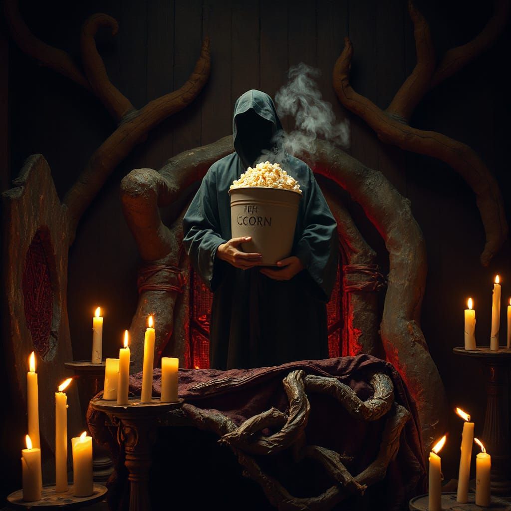 Dark Offering: Popcorn Altar in Surreal Style
