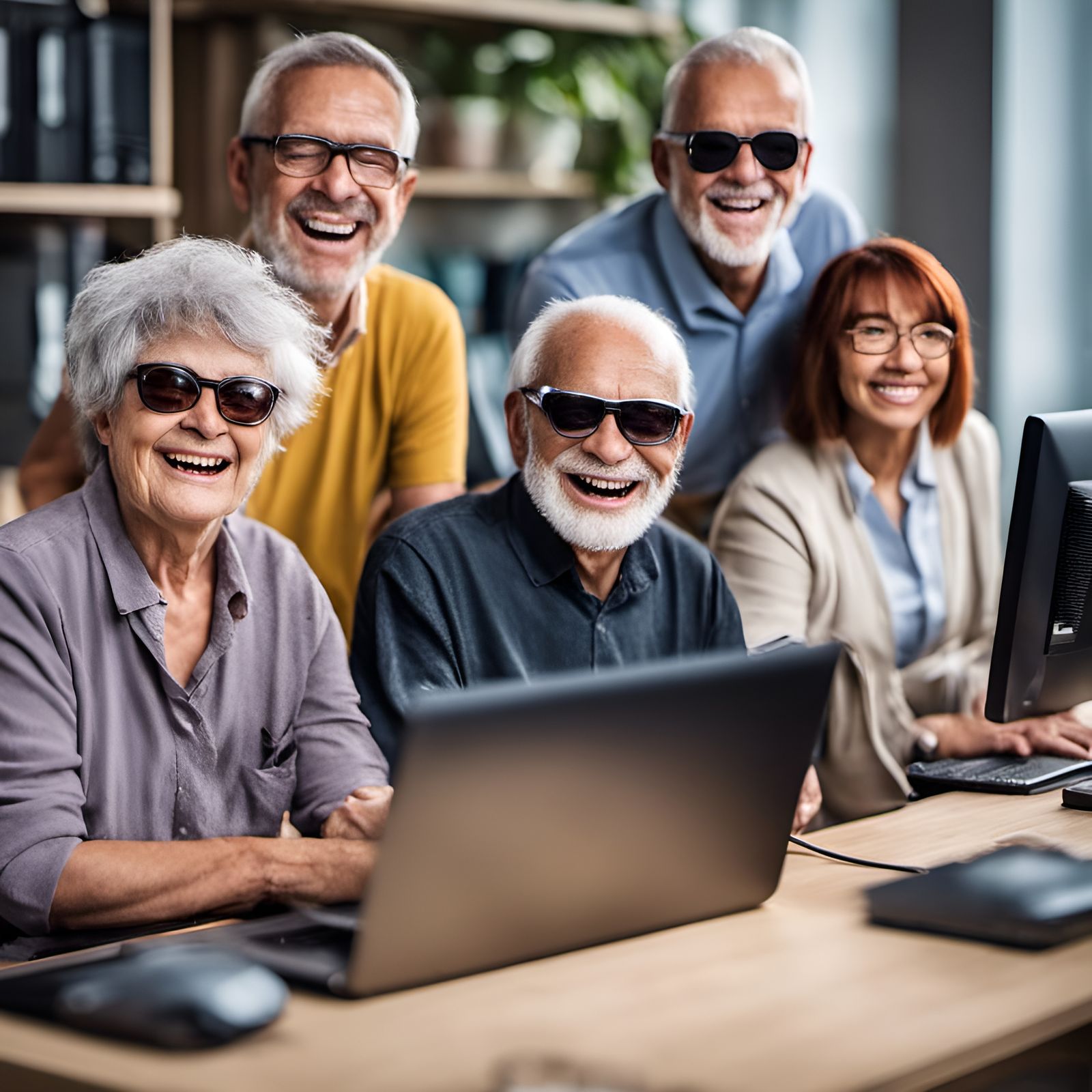 happy blind people of numerous ages, diverse ethnic backgrou...