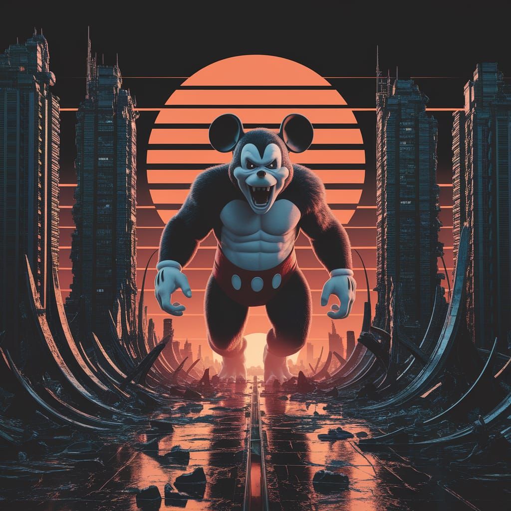 Mickey Mouse King Kong Hybrid in Surrealist Style