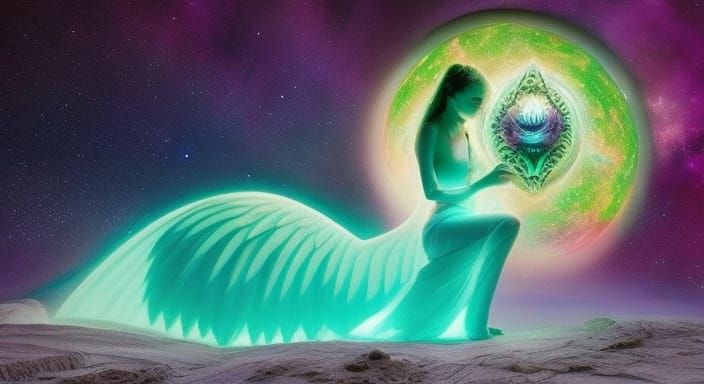 Celestial Woman Sculpture with Sun and Moon Star