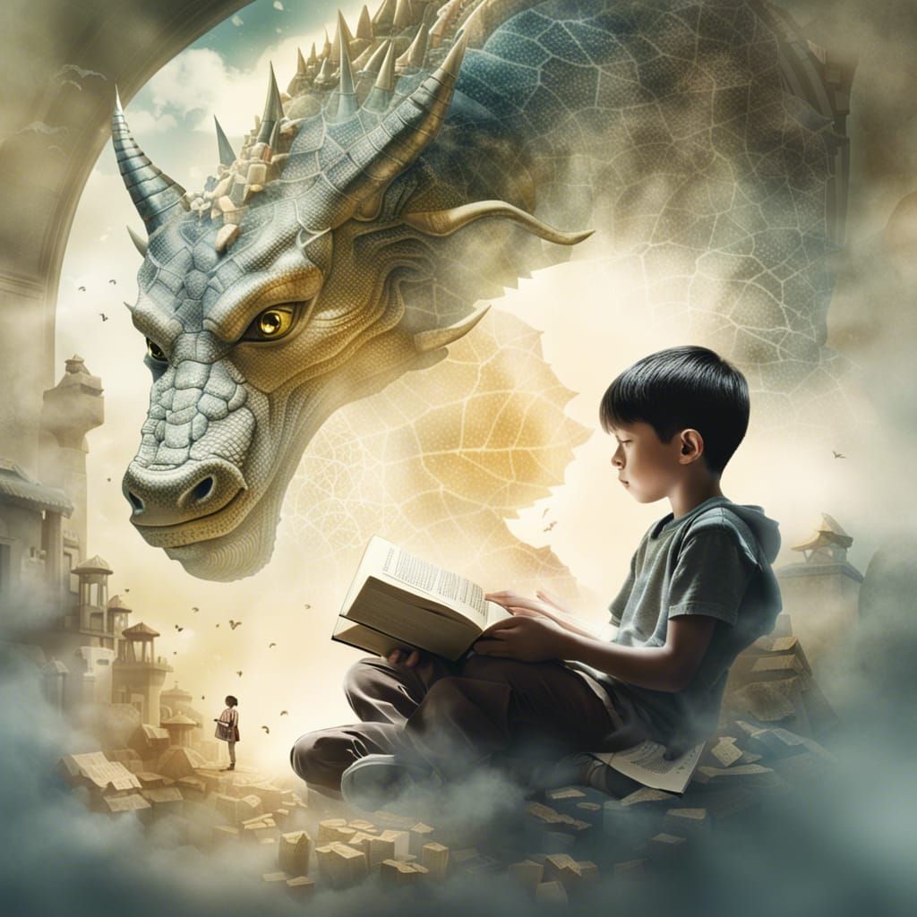 Double Exposure: Boy Reading 'Never Ending Story'