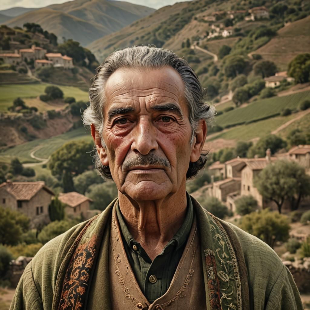 Realistic Portrait of Elderly Man in Traditional Attire