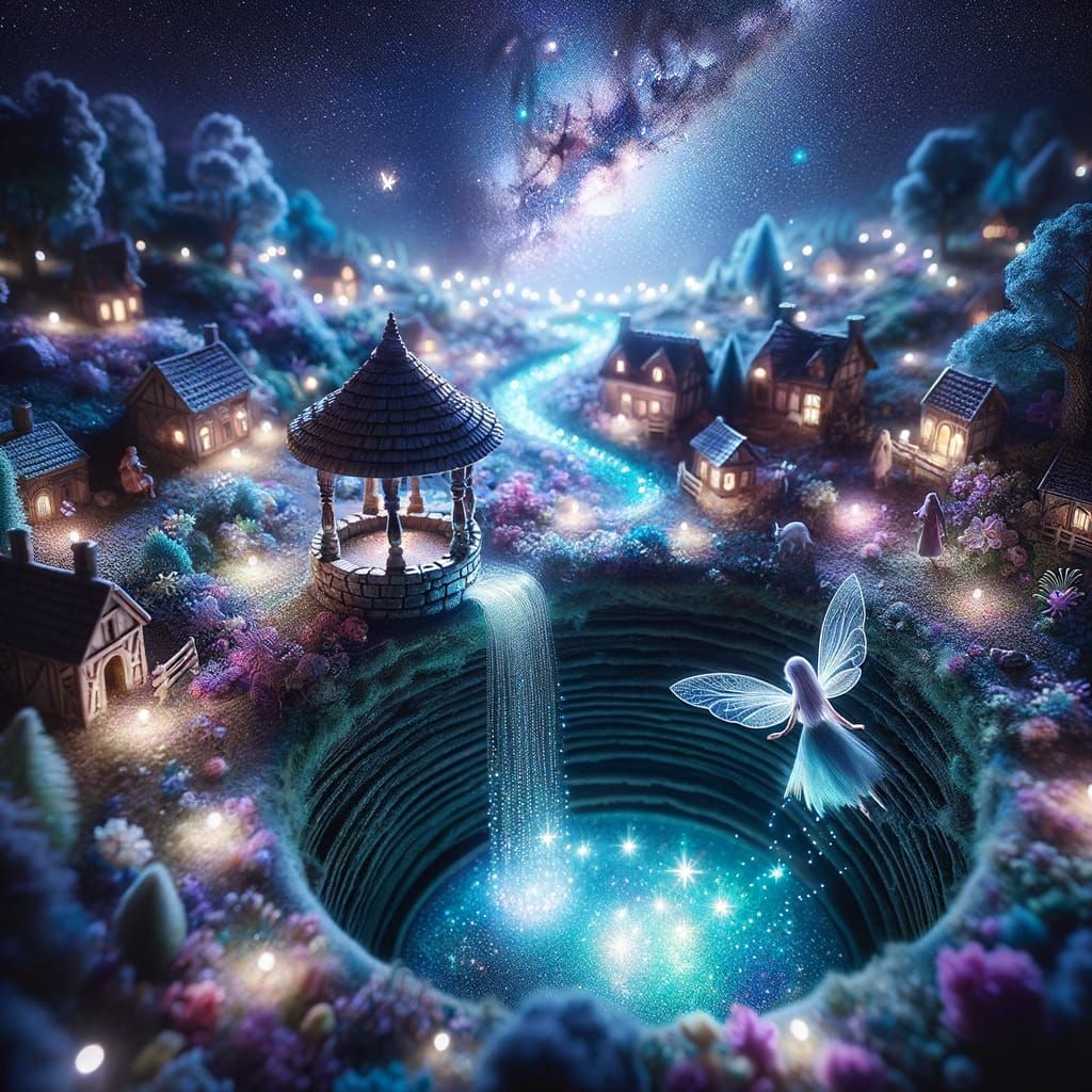 Ethereal Fairy Peering Into Magical Well Kingdom