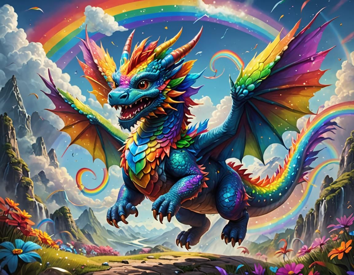Rainbow Dragon Flying Over a Colorful Land