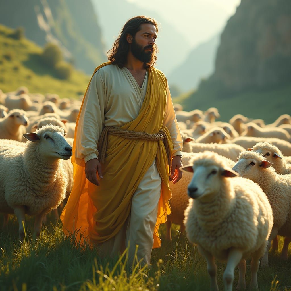 Jesus in a Whimsical Landscape, Rendered in Splash Art Style