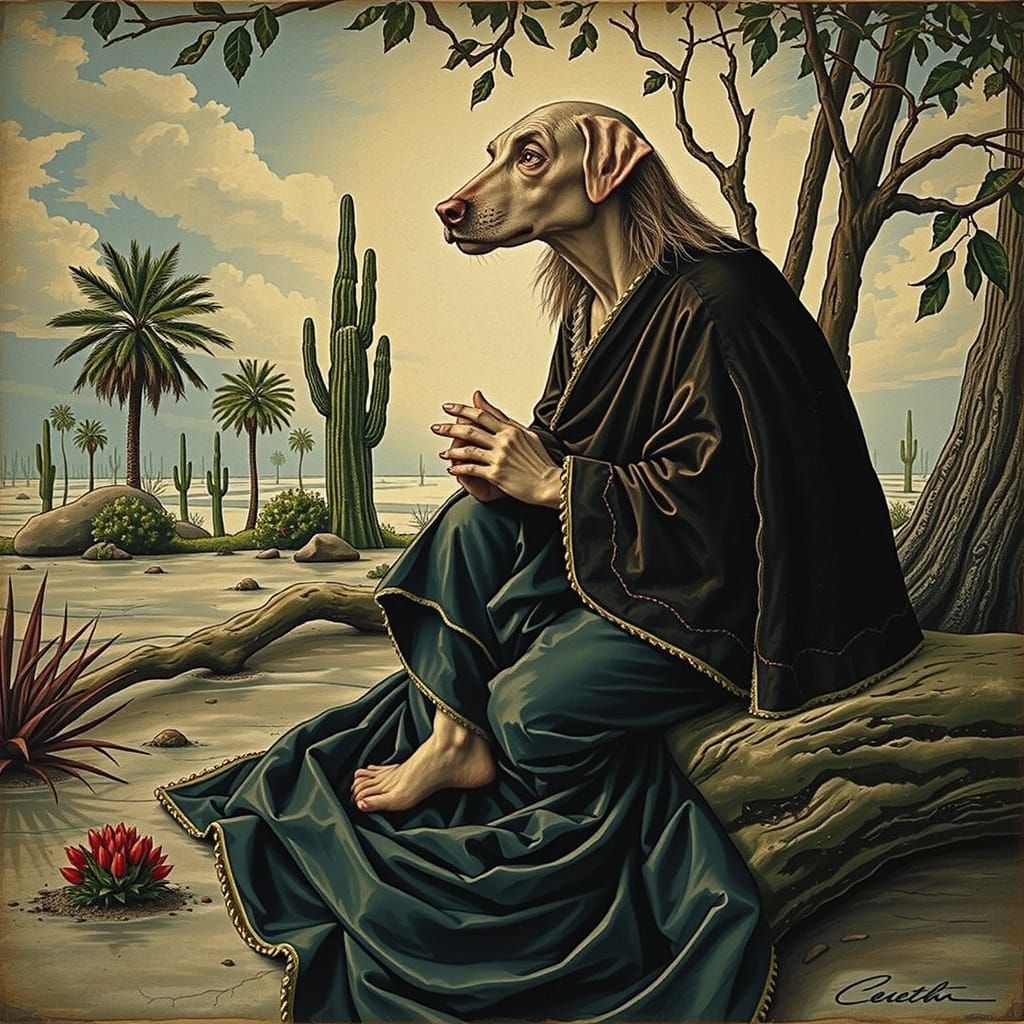 Colorful Landscape with Pink Figure in White Light