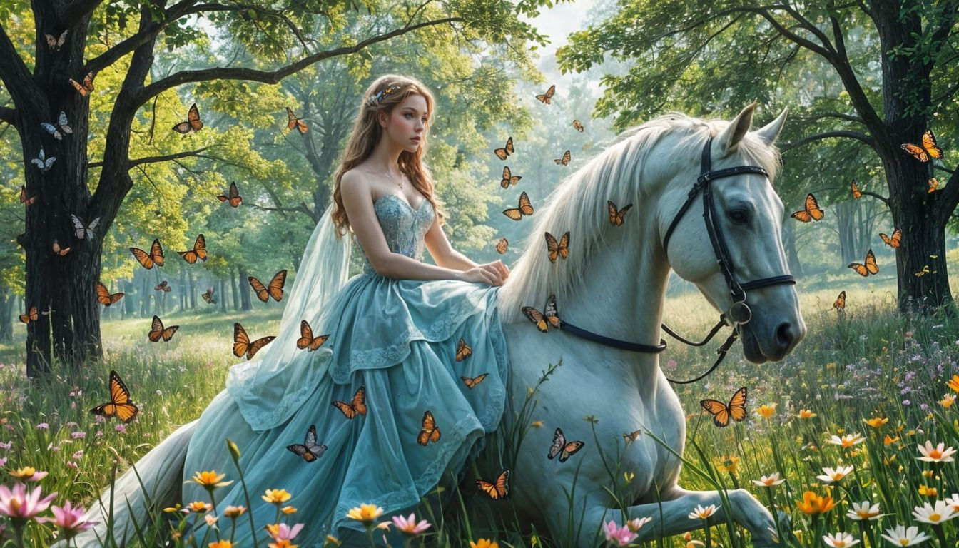 Enchanted Princess Surrounded by Butterflies in a Magical Me...