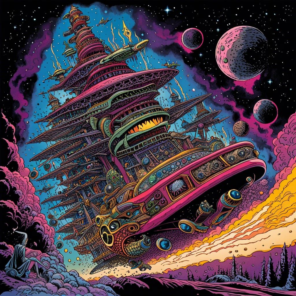 Psychedelic Sci-Fi Death Dragster in Heavy Metal Comic Style