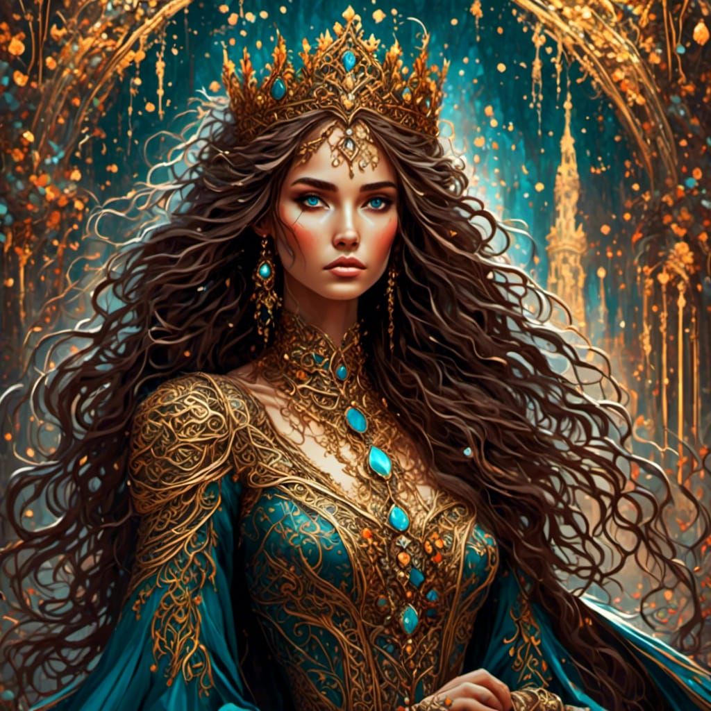 Elegant Princess in Fairytale Style, Detailed Linework