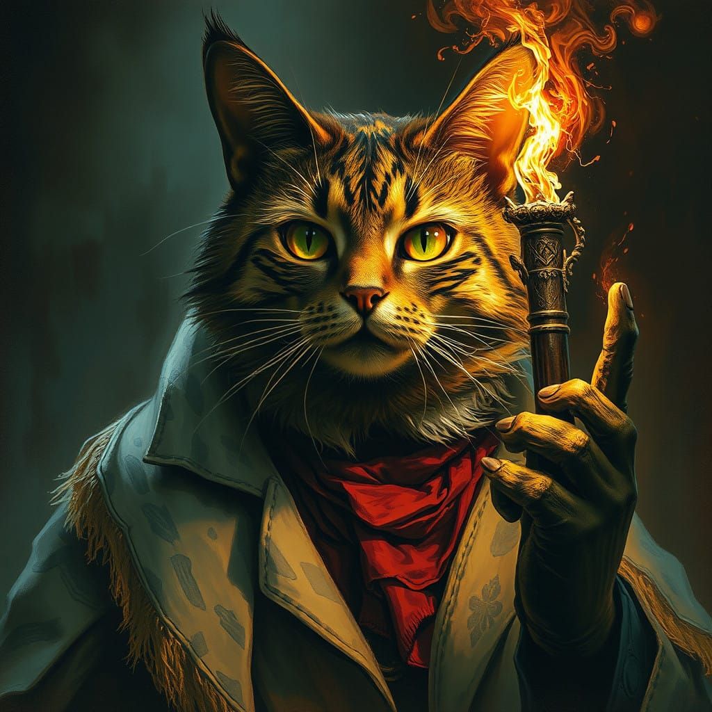 Cyberpunk-Style Doctor Cat in a Dark Horror Scene
