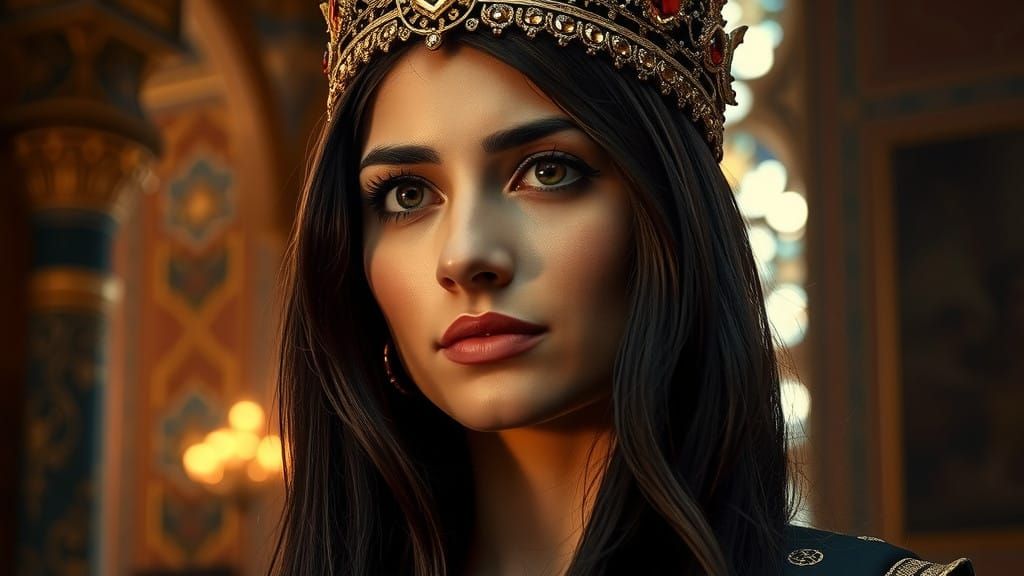 Regal Queen Esther in Opulent Persian Splendor