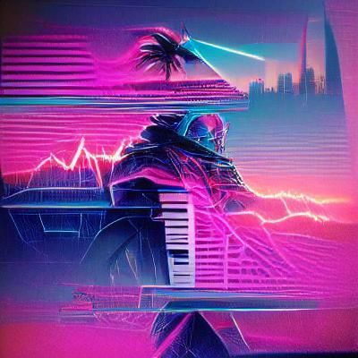 Synthwave Landscape with Neon Grids
