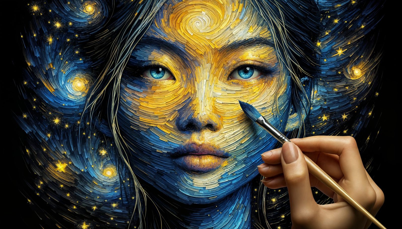 Starry Night Portrait in Oil Painting Style