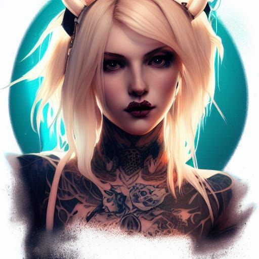 Gothic Tattooed Woman Portrait in Hyperdetailed Digital Art