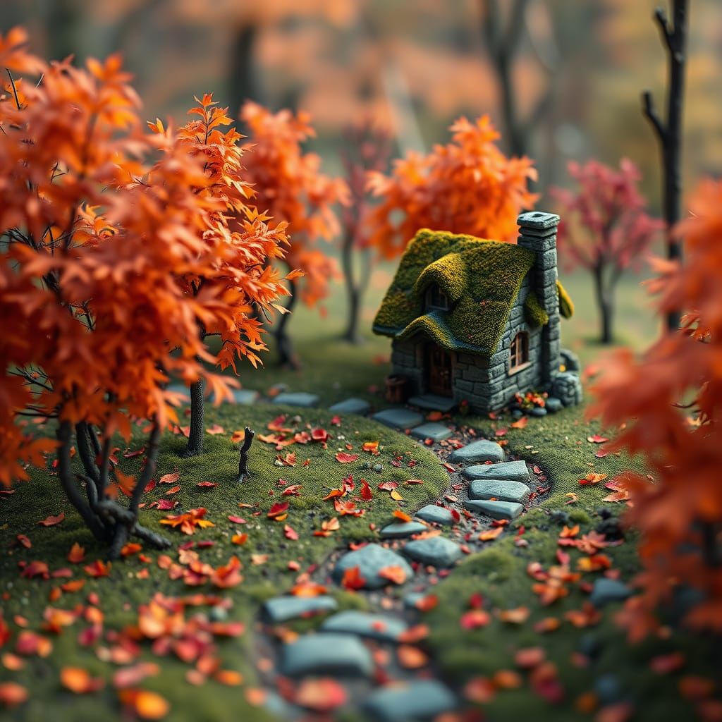 Tiny Autumn Forest Cottage in 3D Game Graphics