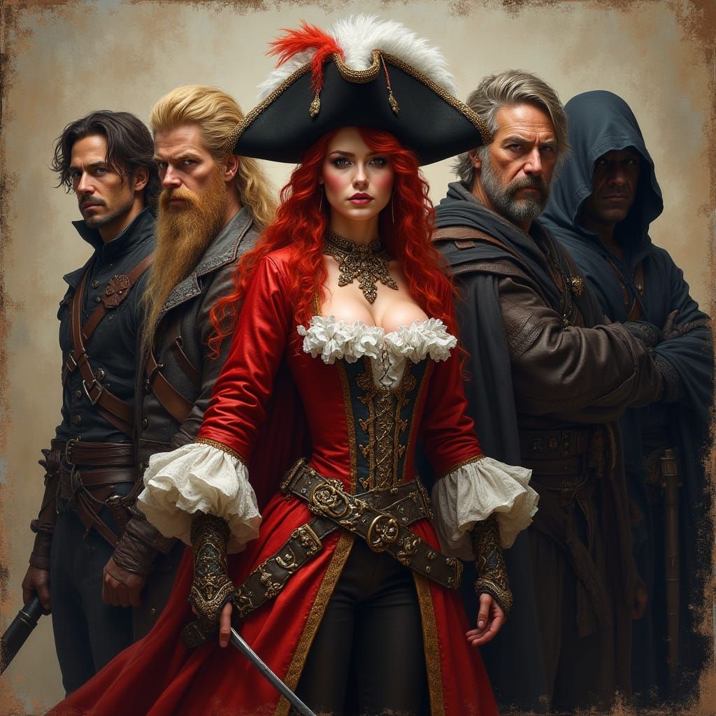 Pirate Crew Portrait in Baroque Style