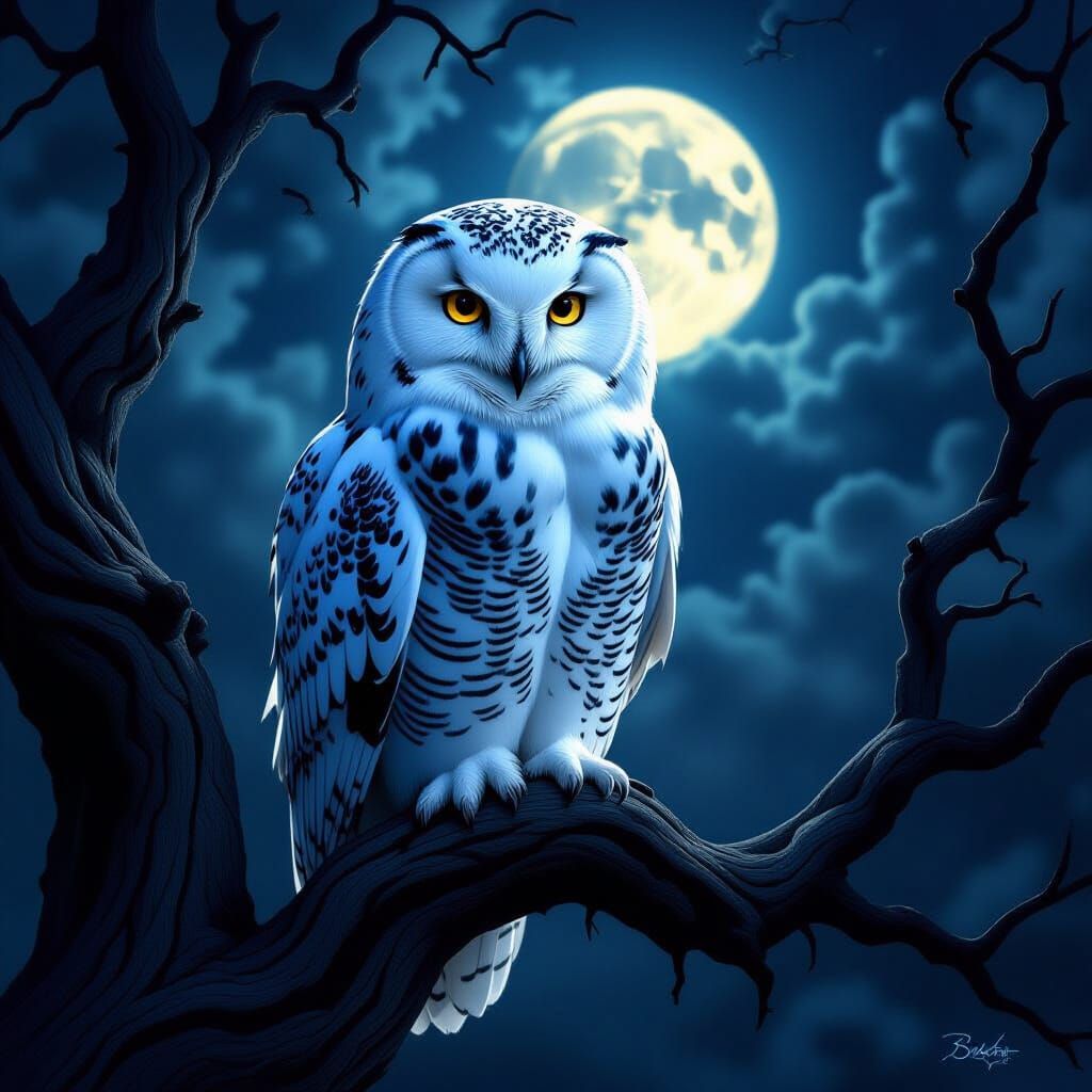 Fractal Snowy Owl in Dark Fantasy Style