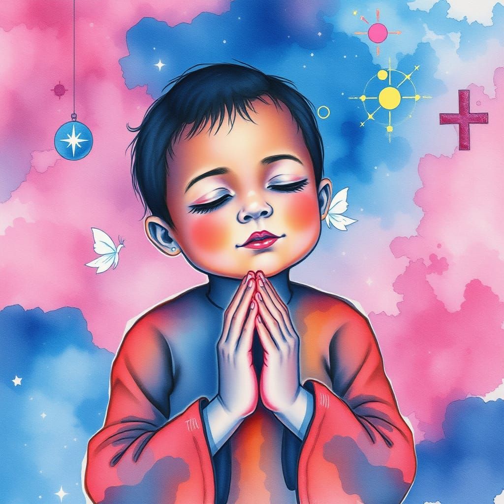 Ethereal Watercolor Prayer Hands in Pastel Hues