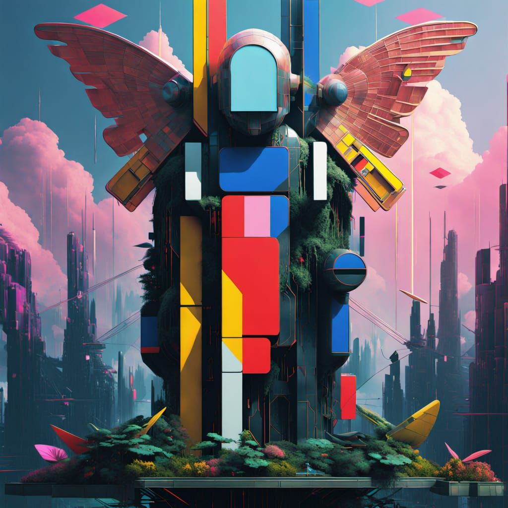 Cyberpunk Android Guardian Angel Digital Matte Painting