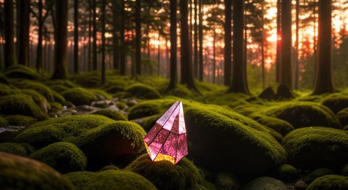 Pink Crystal Sunset in Tranquil Forest