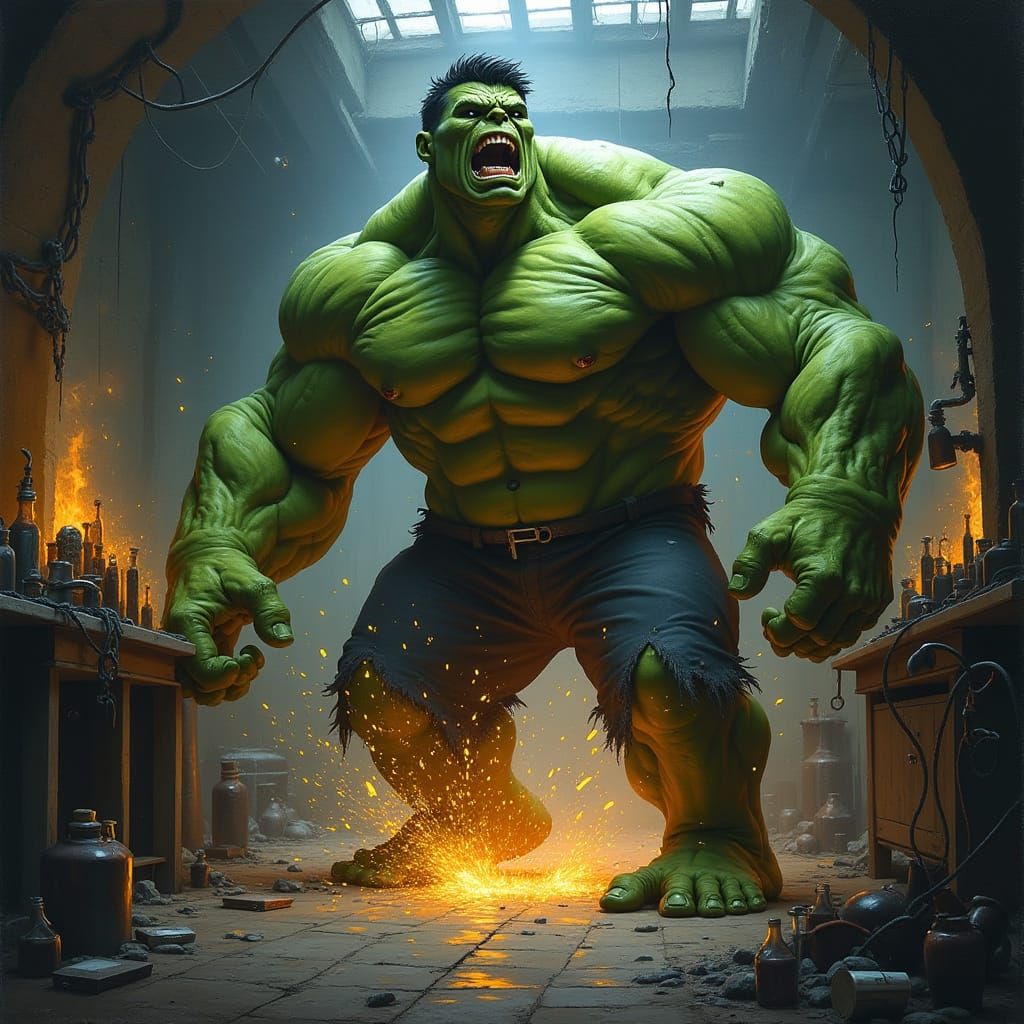 Hulk's Gothic Transformation in Brushed Oil Style