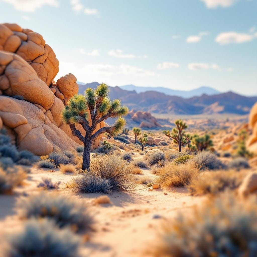 Joshua Tree Landscape in Gouache Watercolor Style