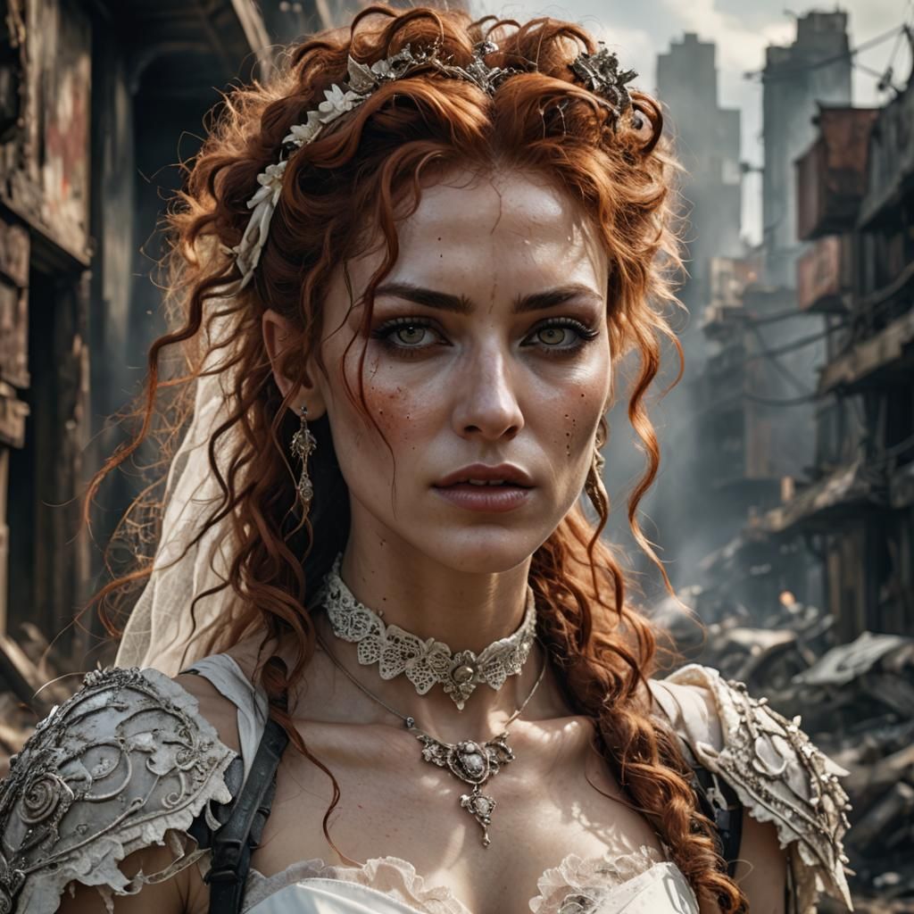 Transgender Woman in Torn Wedding Dress, Luis Royo Style