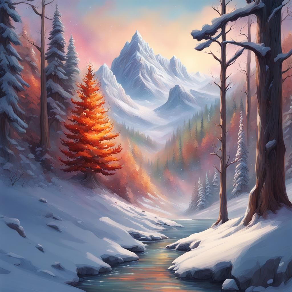Winter Fairytale: Hyperrealistic Christmas Mountain Landscap...