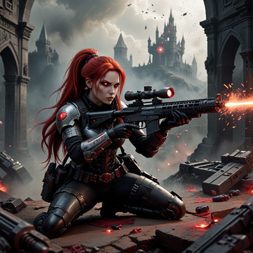 Cute Goth Superheroine Sniper in Action