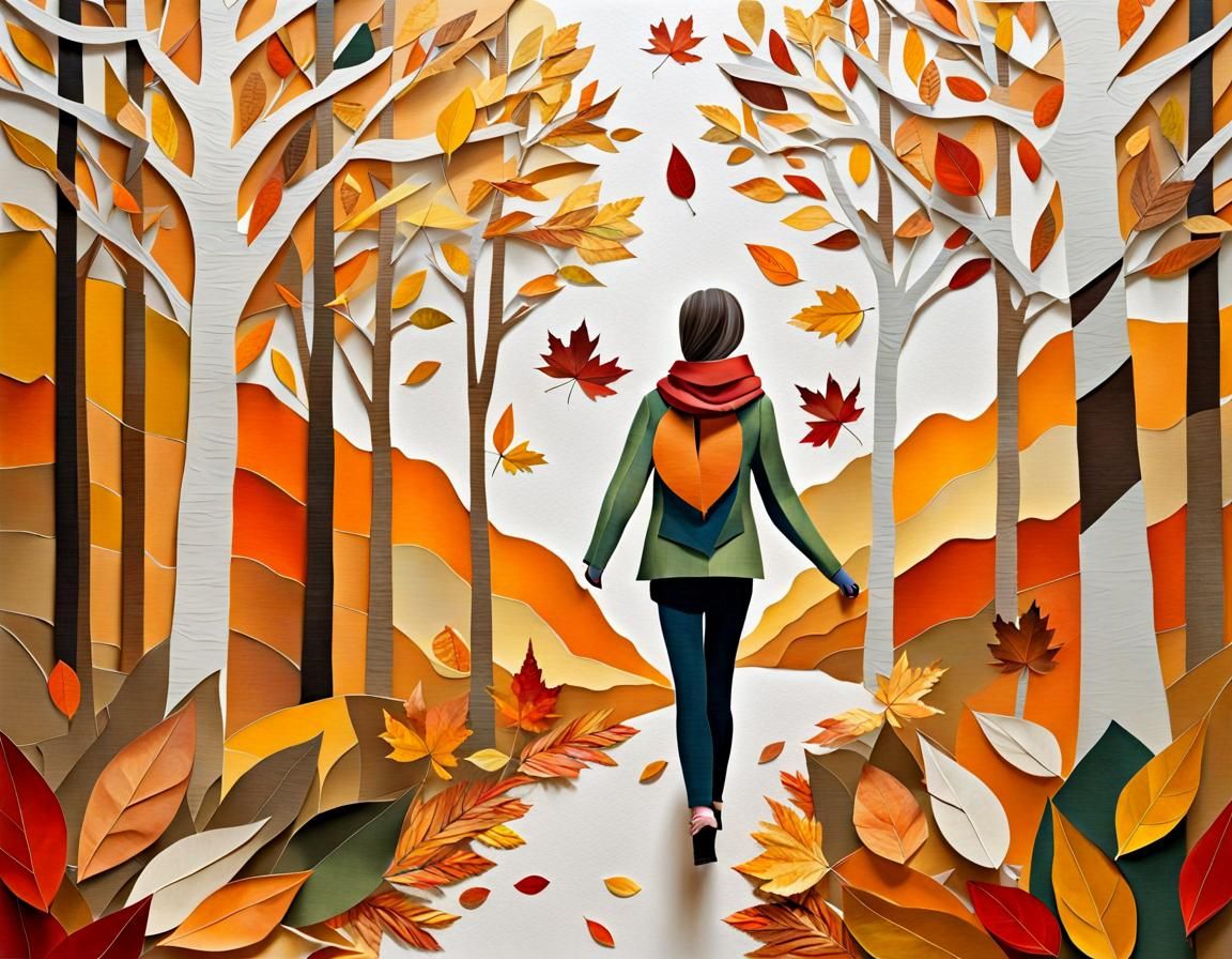 Autumn Paper Collage in Oil Painting Style