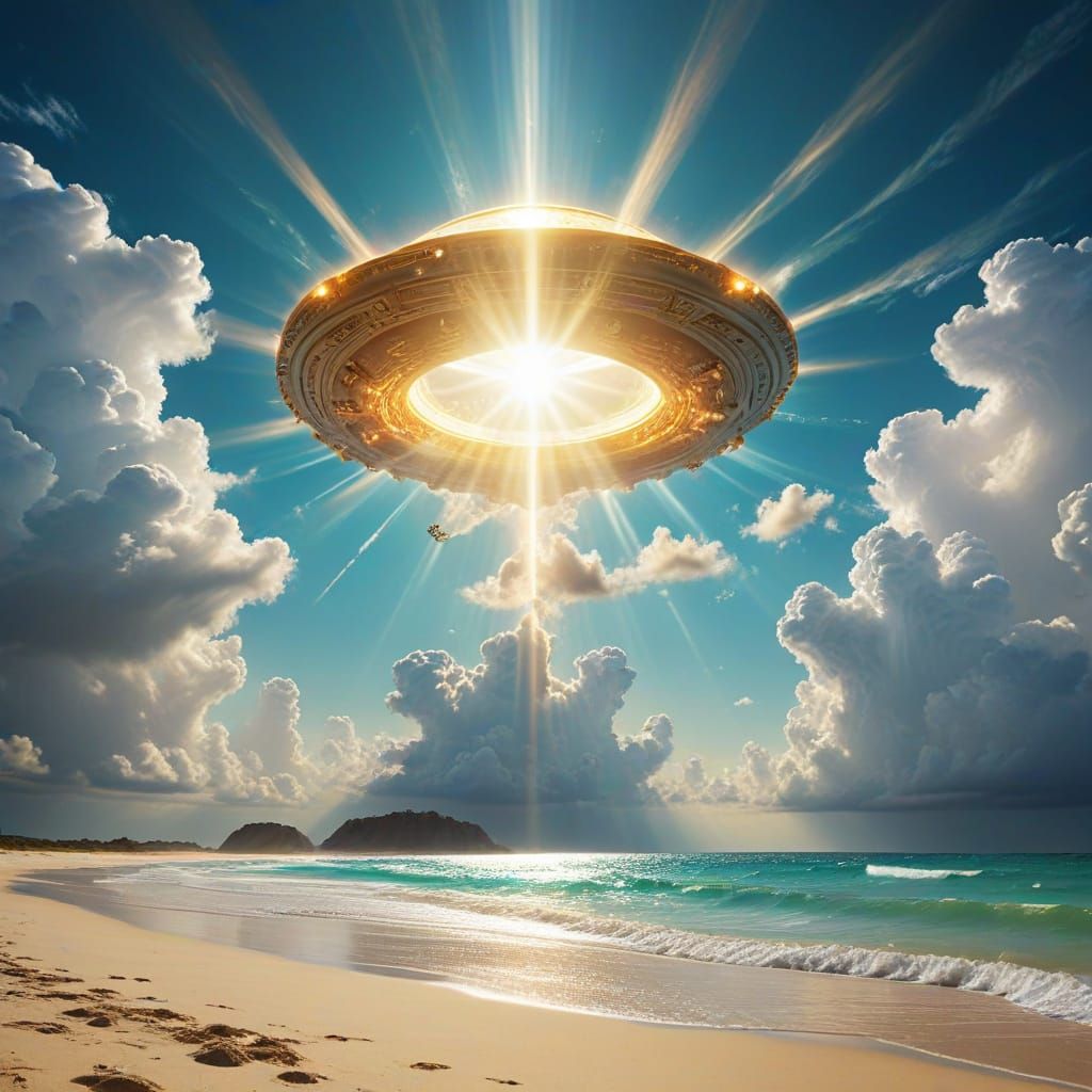 Golden Ufo Descends into Heavenly Realm