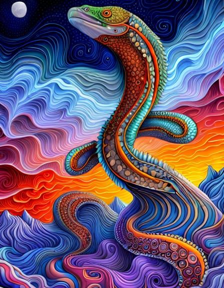 Fractal Australian Nature Design with Whale Skeleton