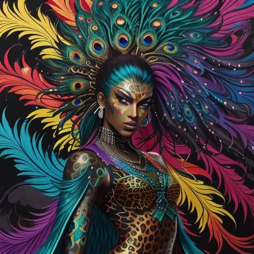 Rainbow Dragon Woman in Graffiti Art Style