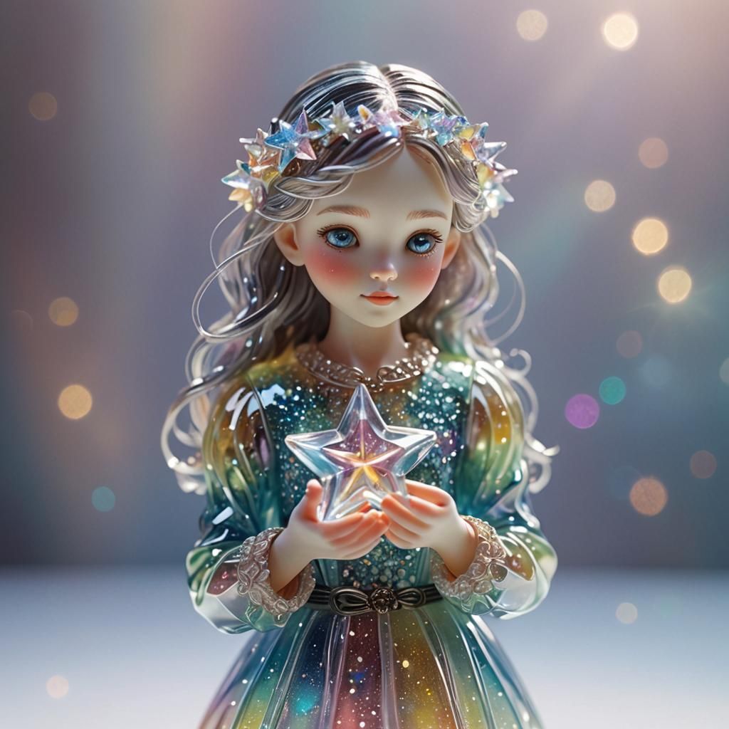 Delicate Glass Sculpture of Girl Holding Star