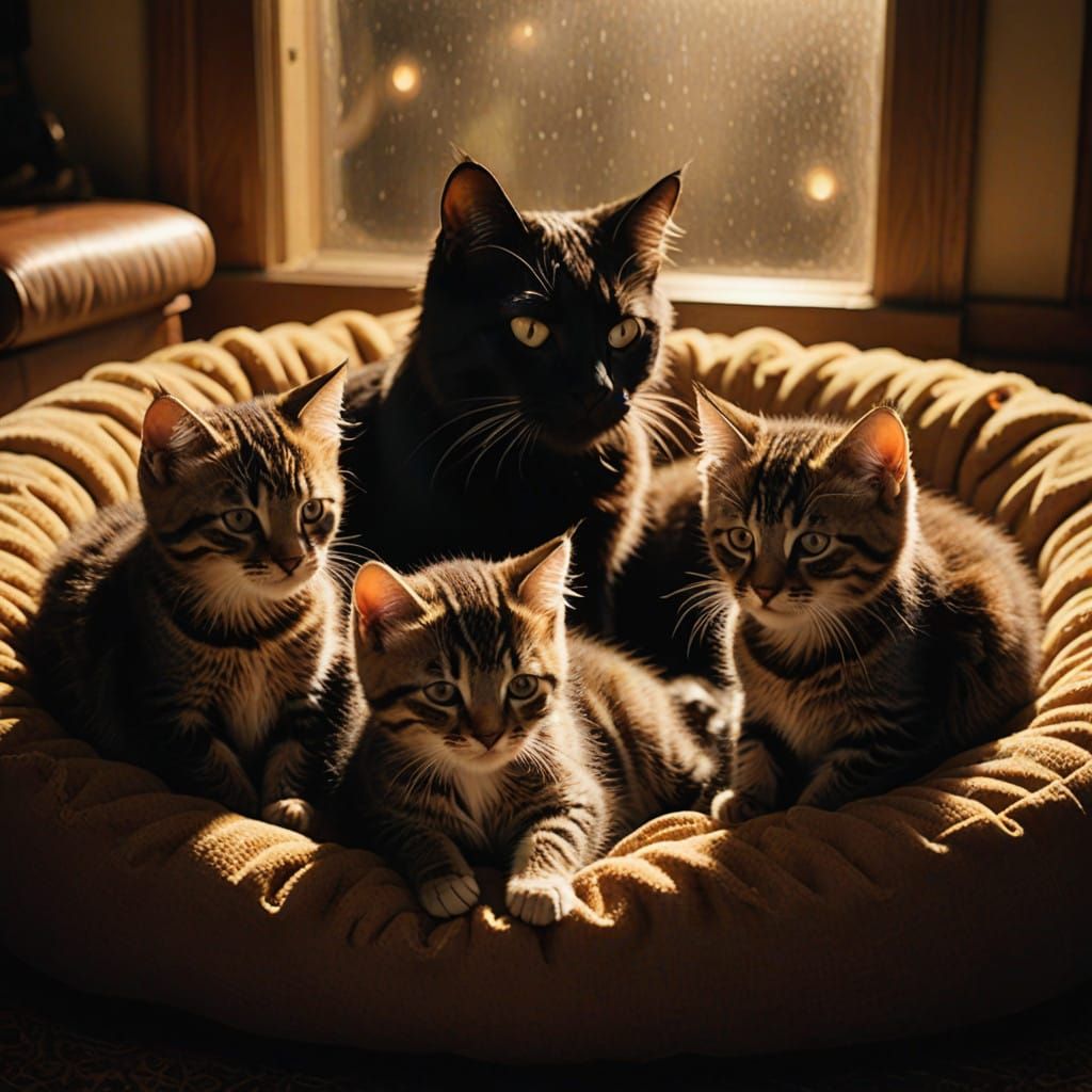 Whimsical Feline Family Portrait in Cinematic Style