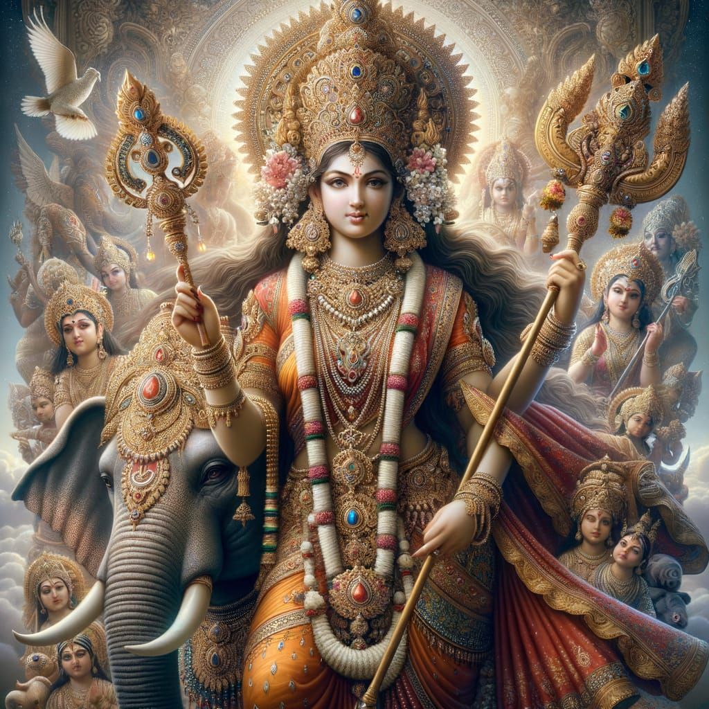 Ultra Realistic Hindu Goddess Indrani Devi in Celestial Sple...