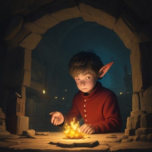 Boy and Goblin Magical Glow Children's Book Illustration
