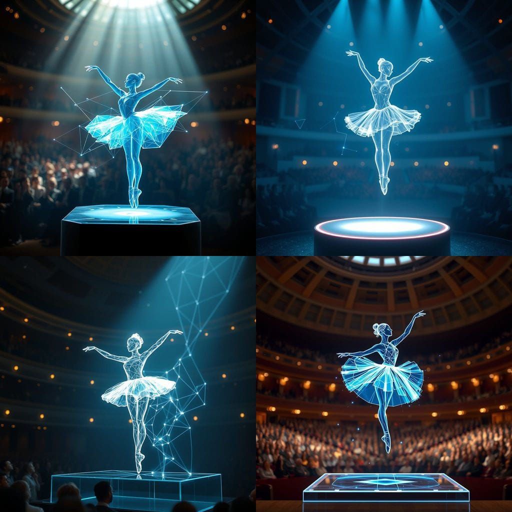 Surreal Holographic Ballet in Futuristic Concert Hall