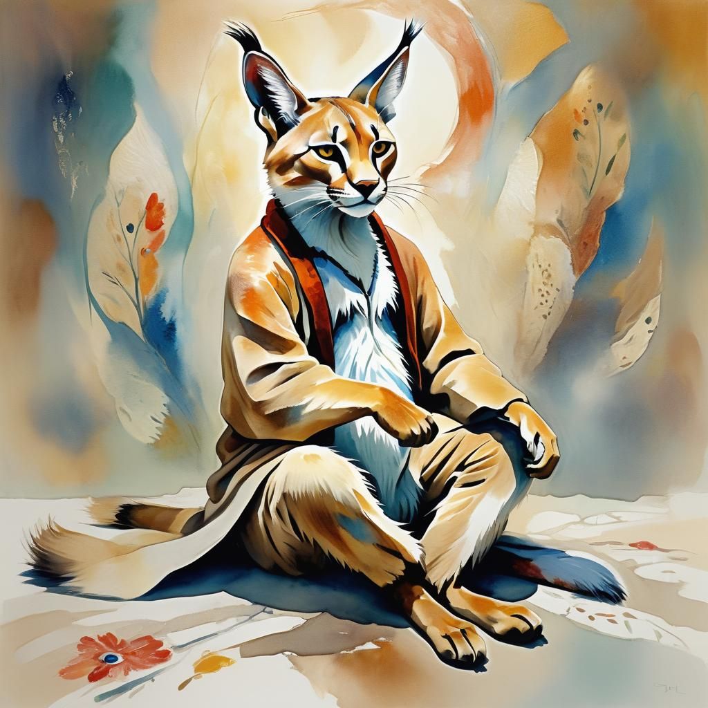 Dreamy Caracal and Aksakal in Expressionist Style
