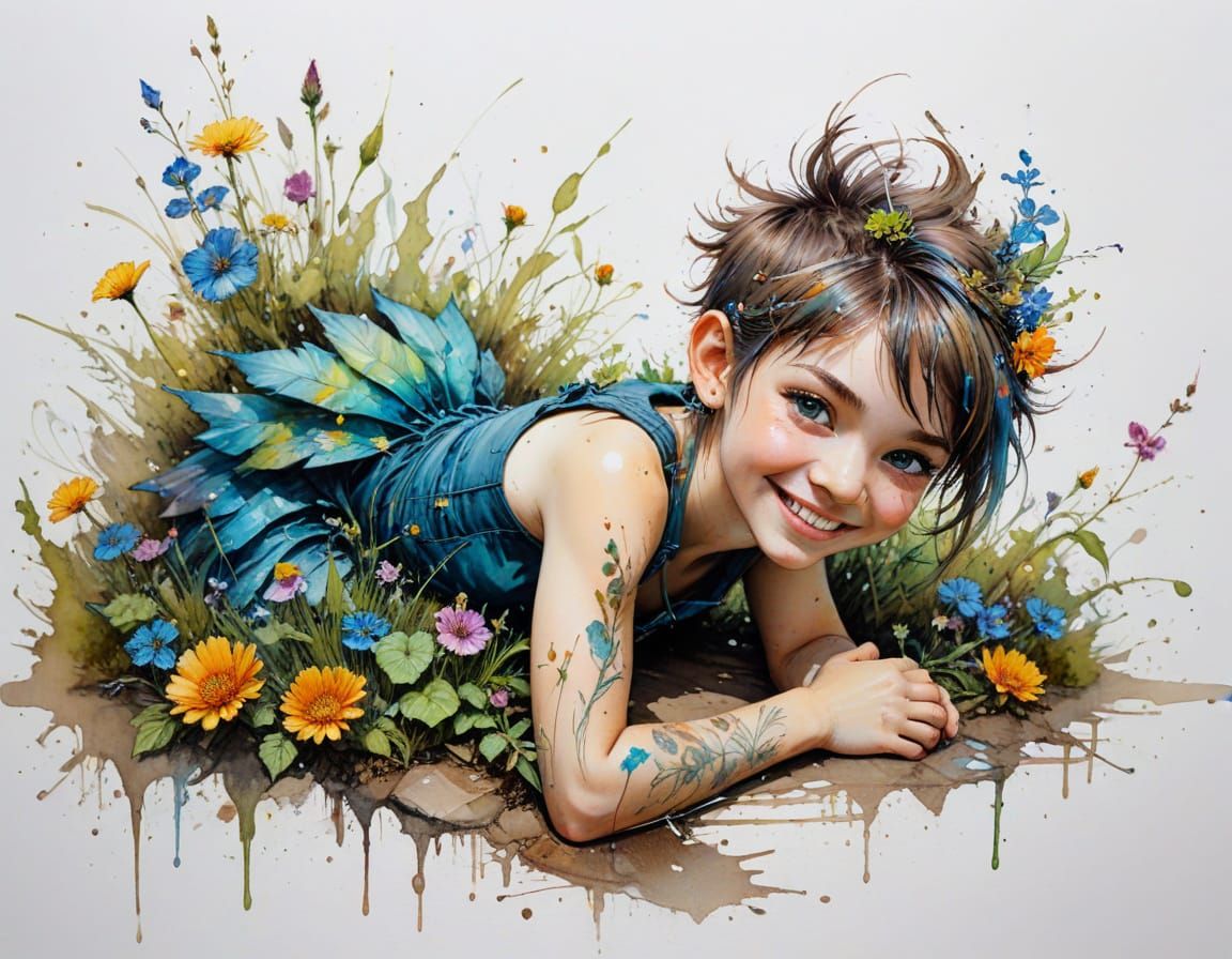 Whimsical Pixie Fae in a Vibrant Floral Garden