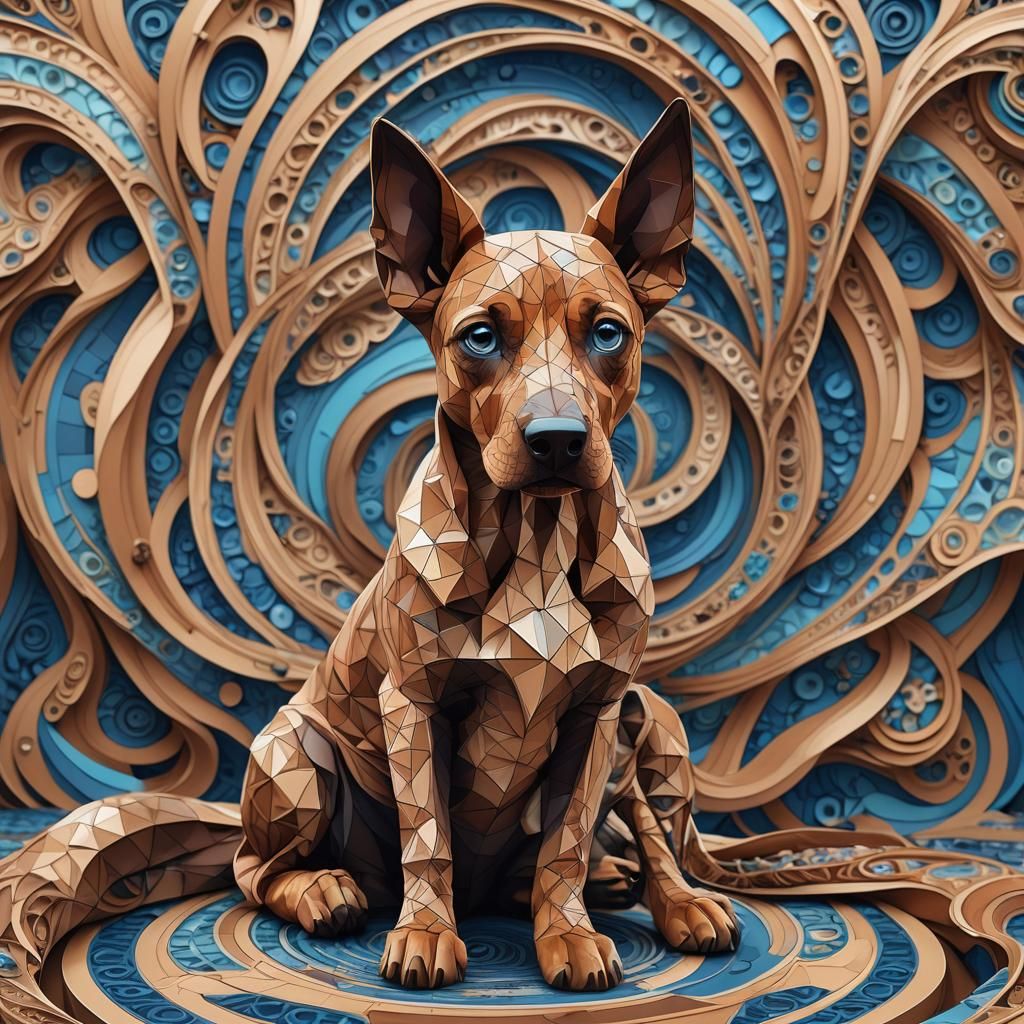 Low-Poly 3D Dog with Fractal and Zentangle Details