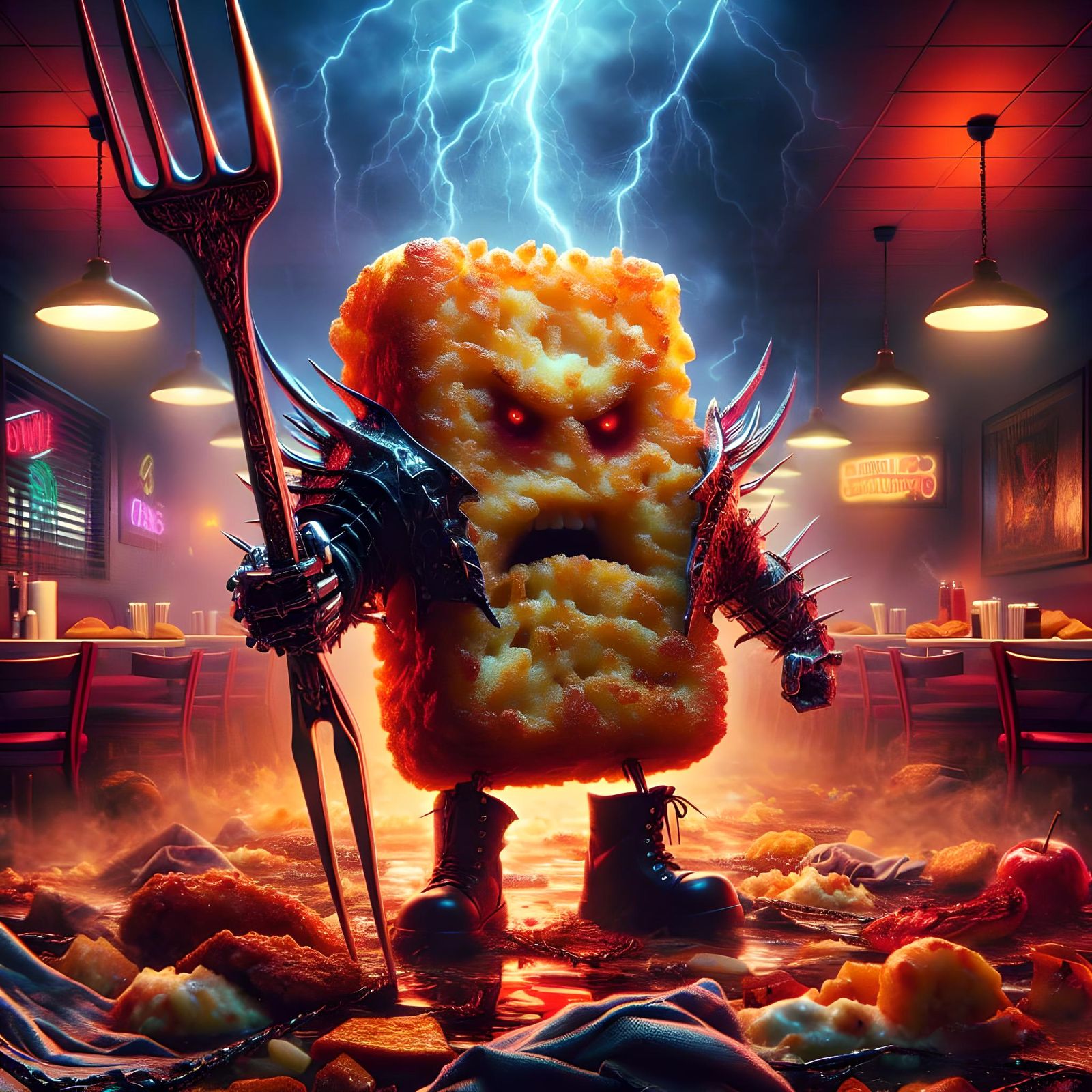 Hash Brown Warrior in Dystopian Restaurant Battle